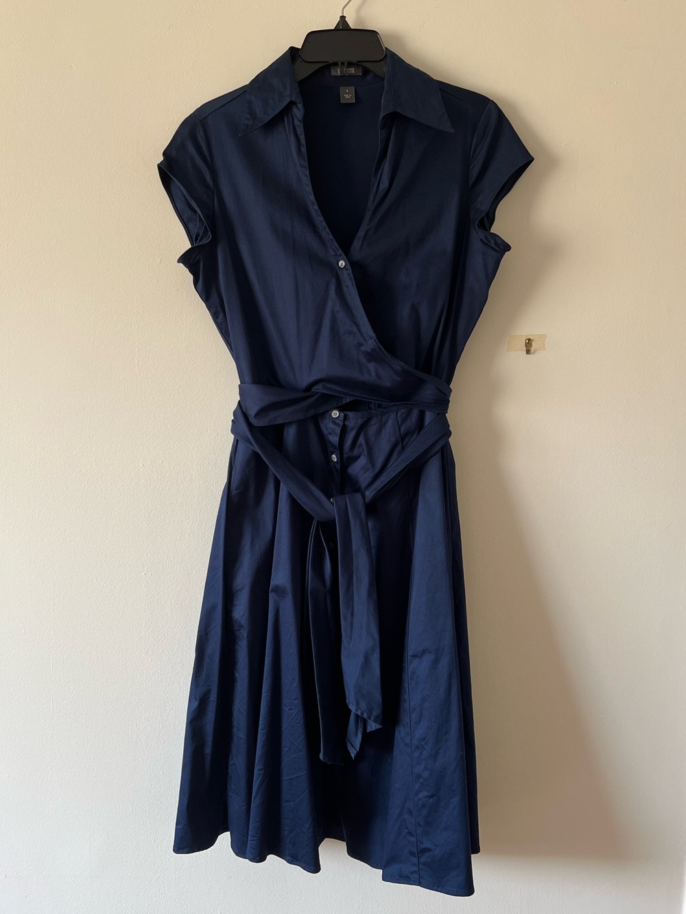 Kenneth Cole Reaction Navy Wrap Shirt Dress with Tie Belt